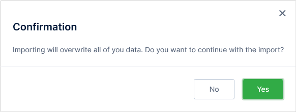 Confirmation dialog for import