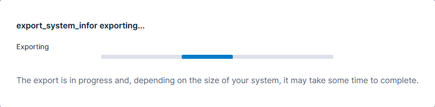 Pop-up status dialog showing the export is in progress