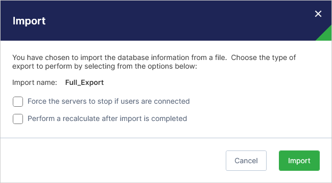 Import dialog