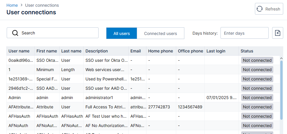 User connections page