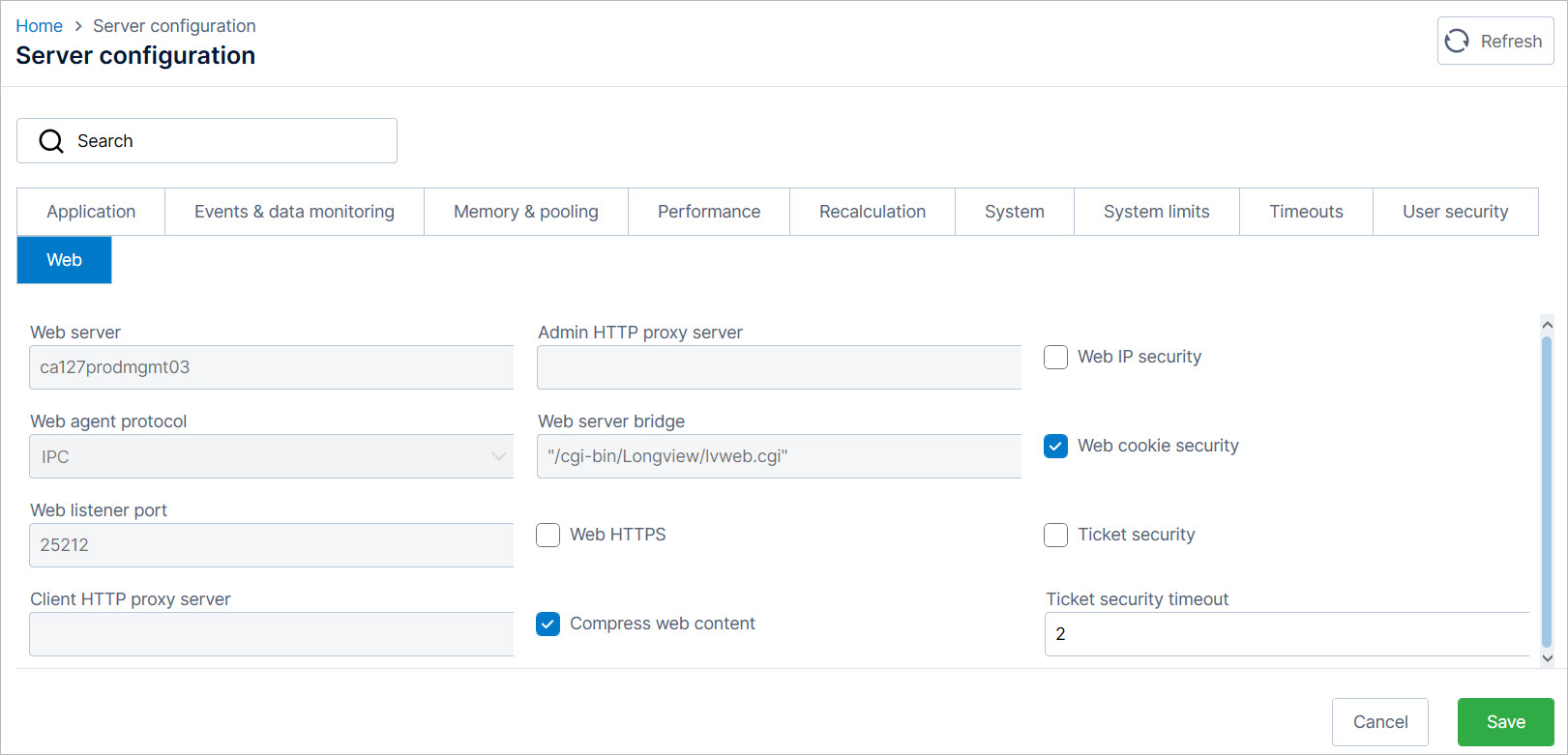 Parameters on the Web tab
