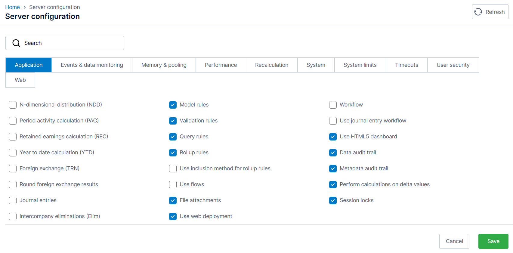 Parameters on the Application tab