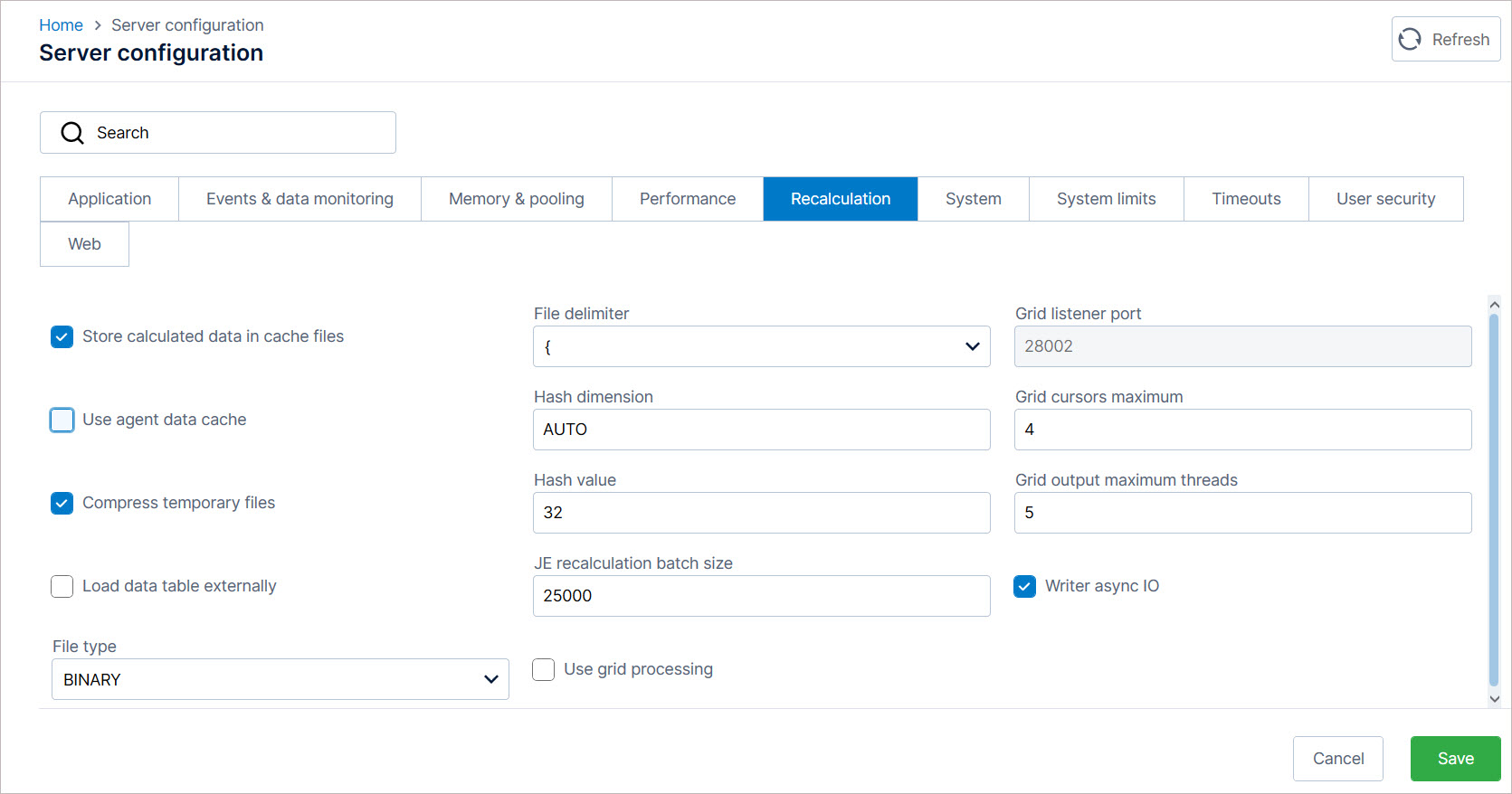 Parameters on the Recalculation tab